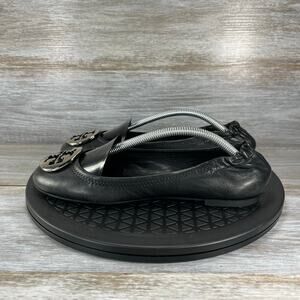 Tory Burch Women's Reva Black Leather Silver Charm Ballet Flats Size ?